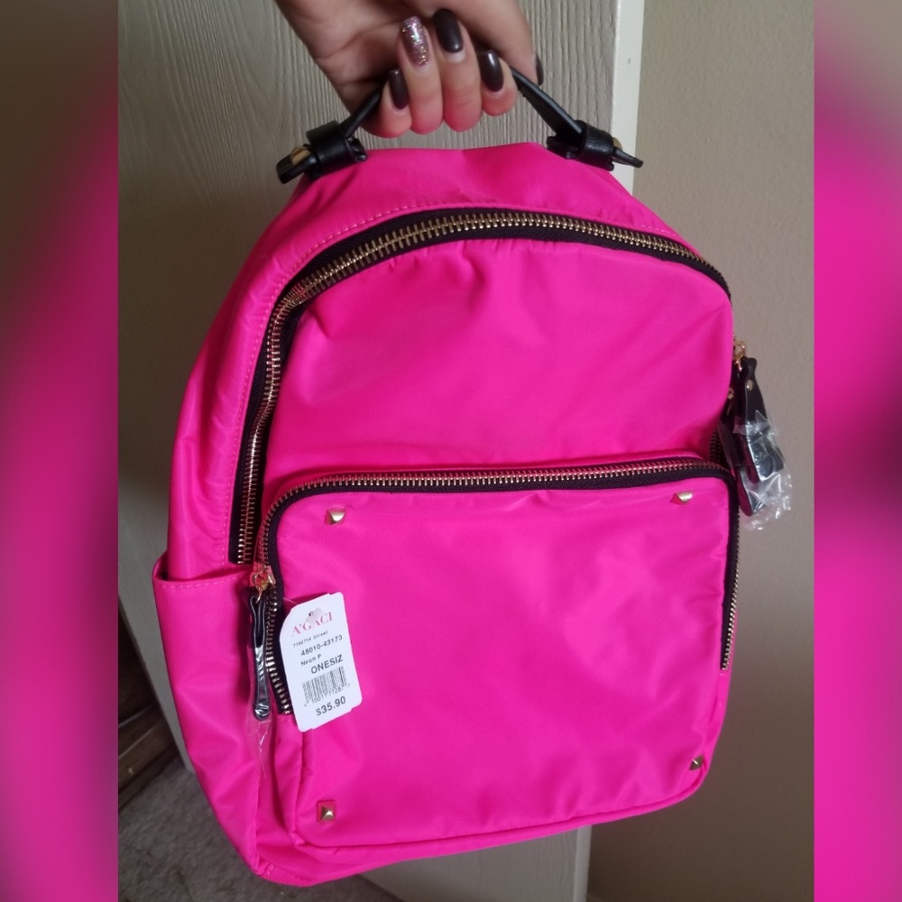 Bright neon pink backpack